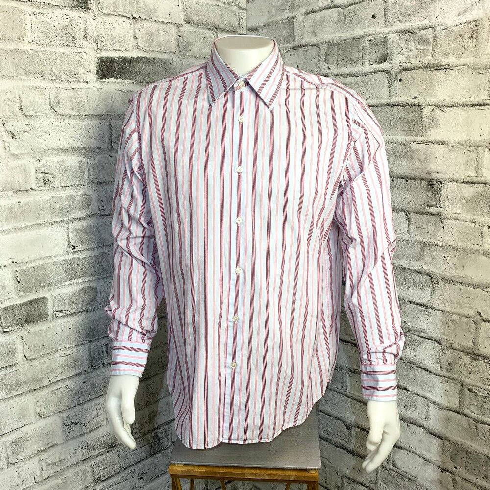 Boss Hugo Boss Dress Shirt Blue Pink Striped Button Down Preppy Corpcore